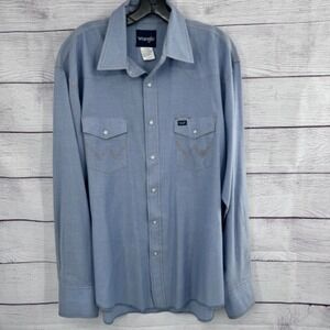 Wrangler Western Shirt Long Sleeve‎ Cowboy Rodeo Pearl Snap Blue 17 1/2x36
2XL